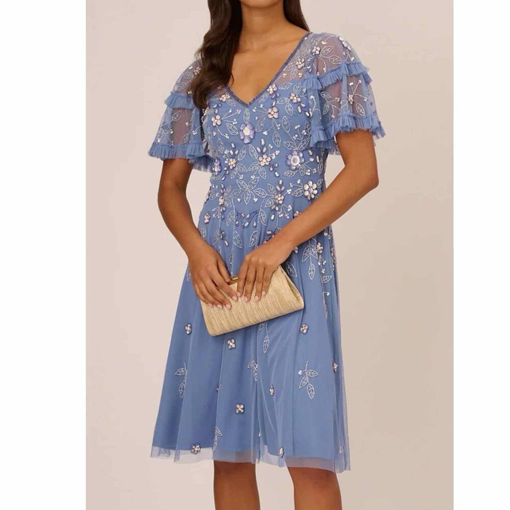 Adrianna Papell Blue Floral Embroidered Midi Dress - Picture 8 of 15